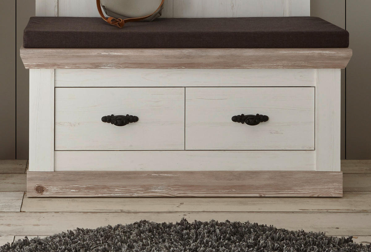 GARDEROBEN-SITZBANK Pinie Oslo Pinie Landhaus, Garderobenbank, 107 x 48 cm - Anthrazit/Weiß, Holzwerkstoff/Metall (107/50/45cm) - Furn.Design