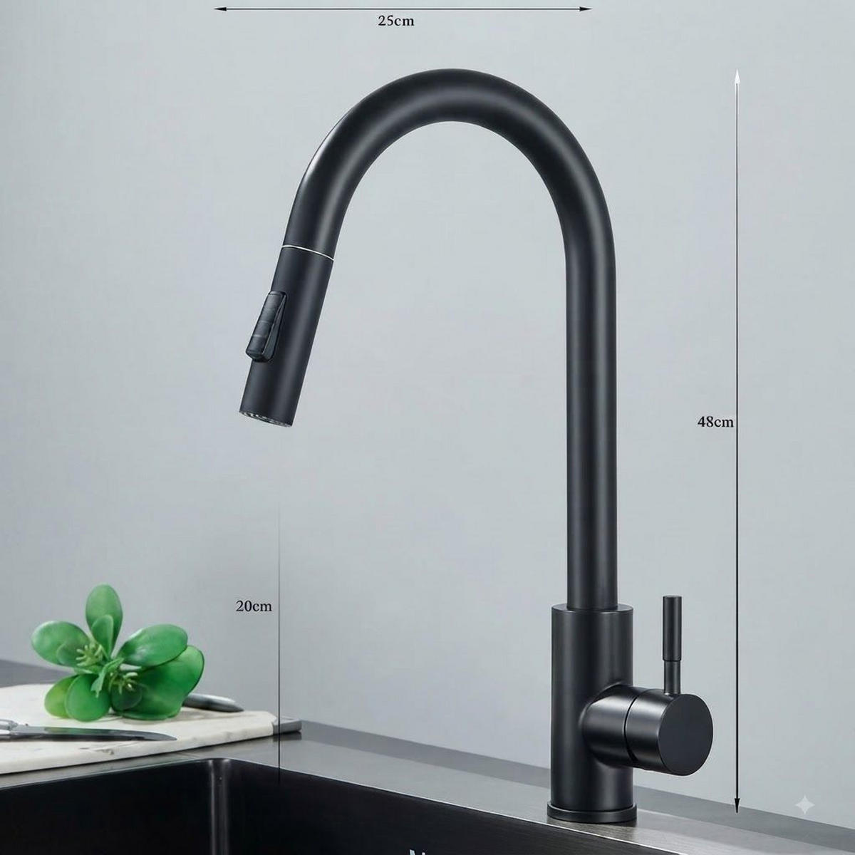 BADARMATUR mit Zulaufrohr, 48 x 25 cm, schwarz - Schwarz, Metall (53.5/6.5/26.5cm) - Vallsero
