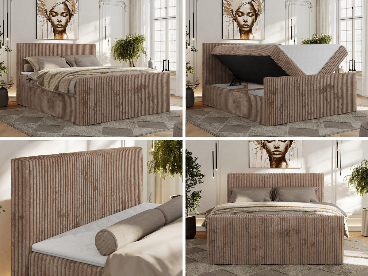 BOXBETT TILIANO DUO 140/200 - Braun Cord - H3 - Braun, Textil (140/200cm) - MKS