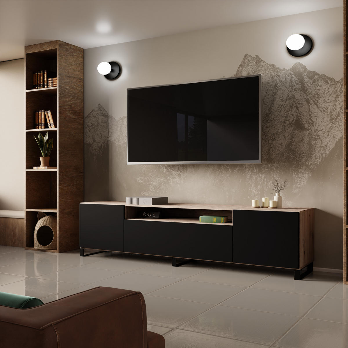 TV-SCHRANK LIO - Schwarz/Eiche Artisan, Holzwerkstoff (200/53/41cm) - Meblini