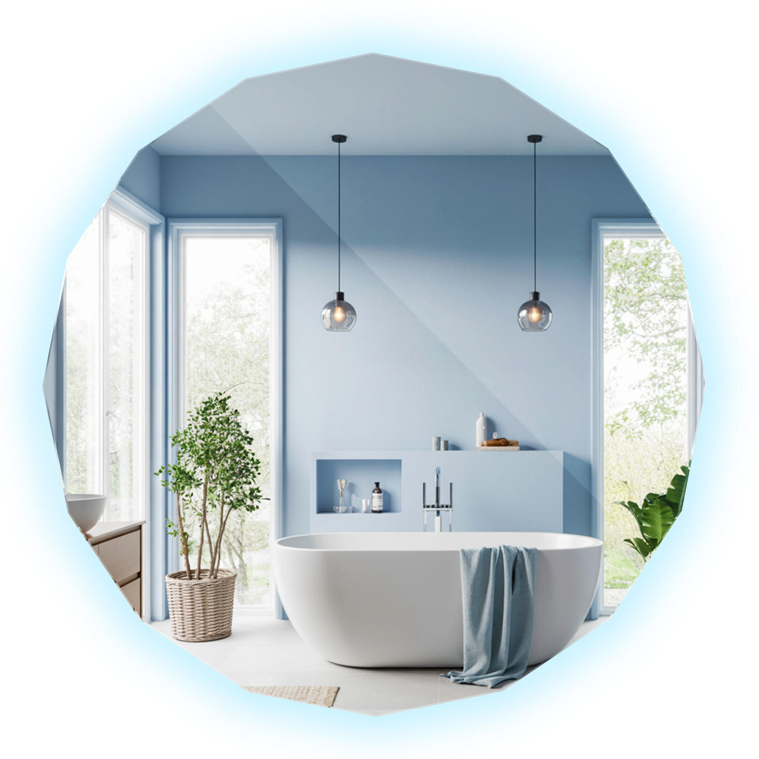 OGLEDALO Poligonalno LED 80x80 cm 6000K - plava, staklo (80/80/0.4cm) - TULUP