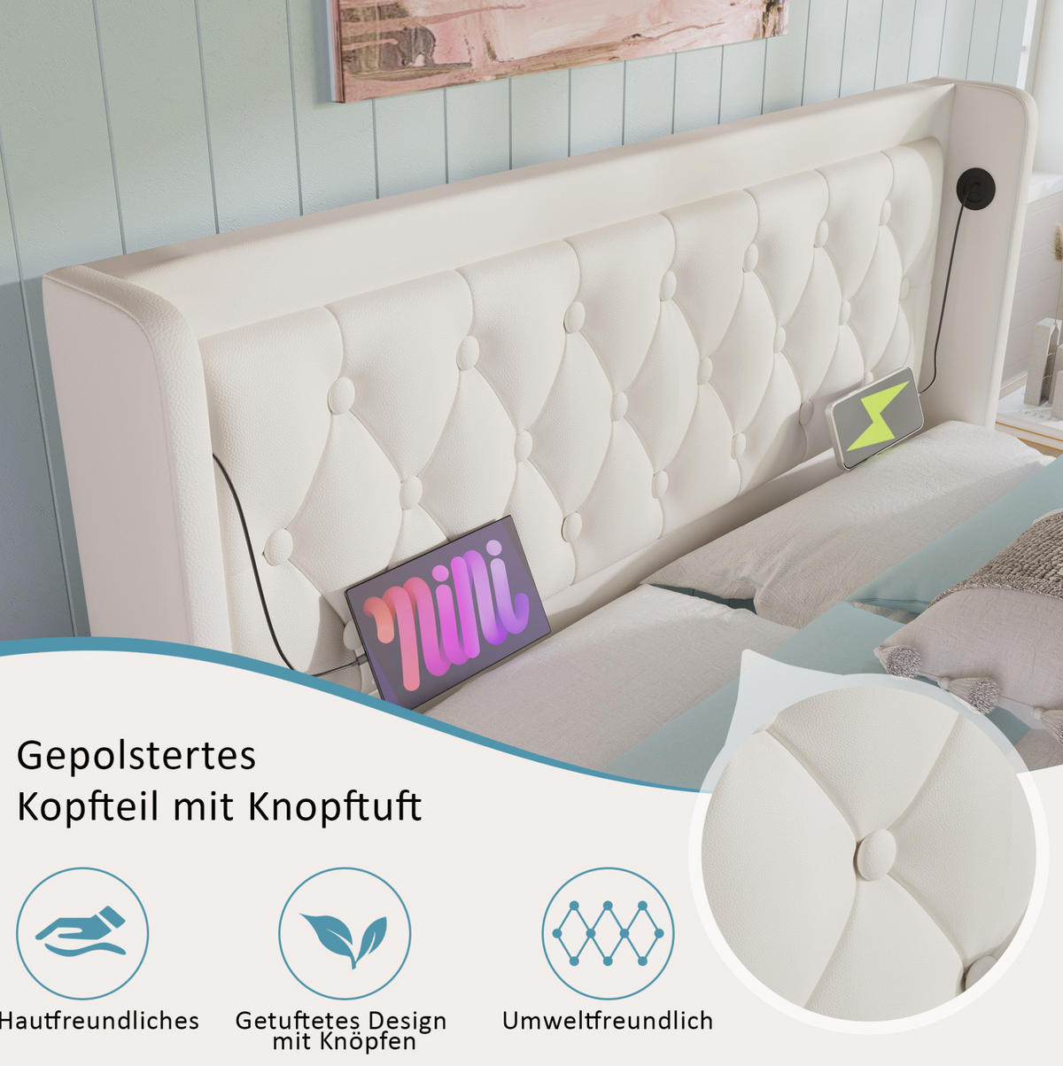 POLSTERBETT 160/200 cm Weiß aus PU mit Bettkasten - Weiß, Kunststoff (160/200cm) - OKMYHOME