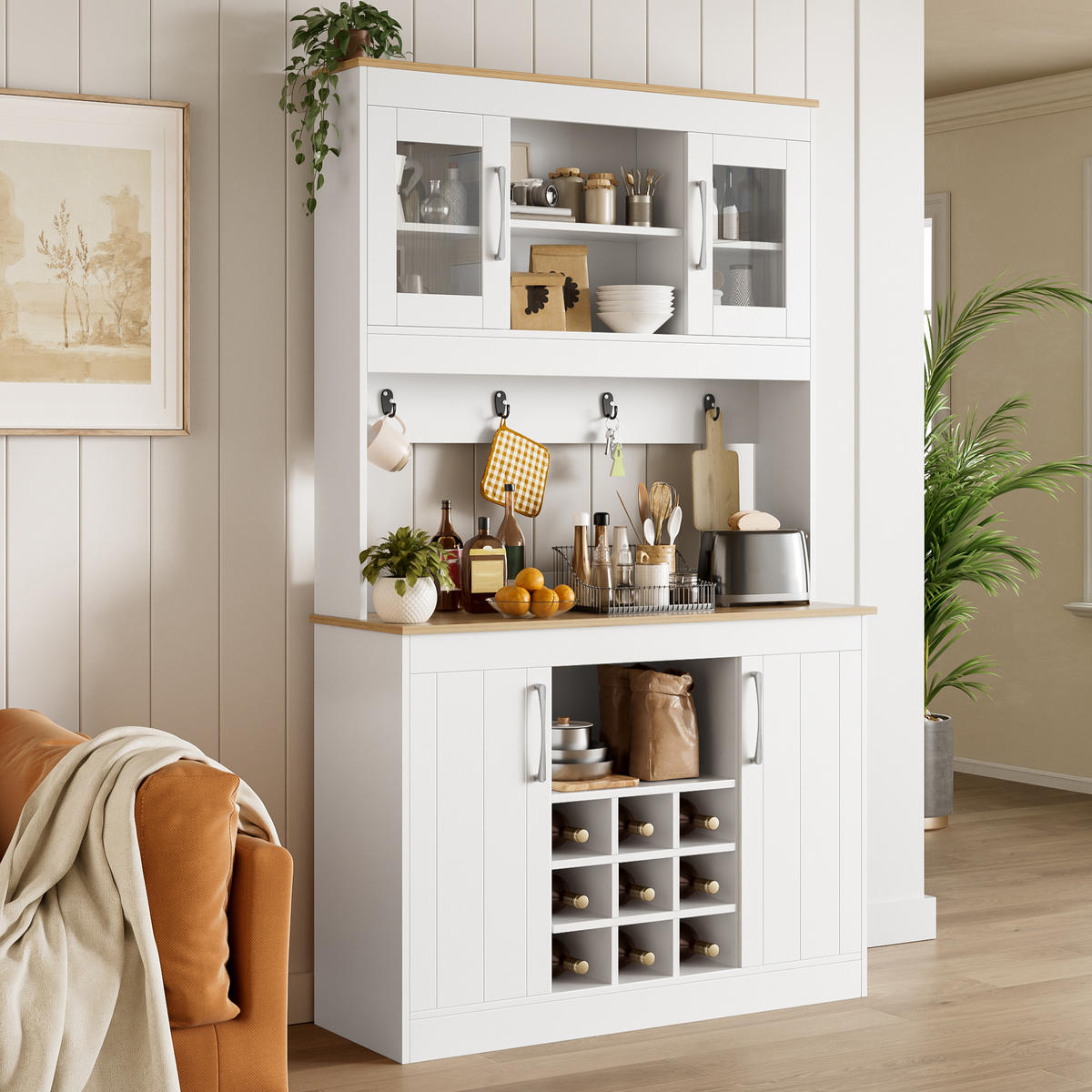 KÜCHENSCHRANK Buffet 175 cm Glastüren Weinregal Hakenleiste groß - Multicolor, Holzwerkstoff (106/175/39cm) - FLIEKS