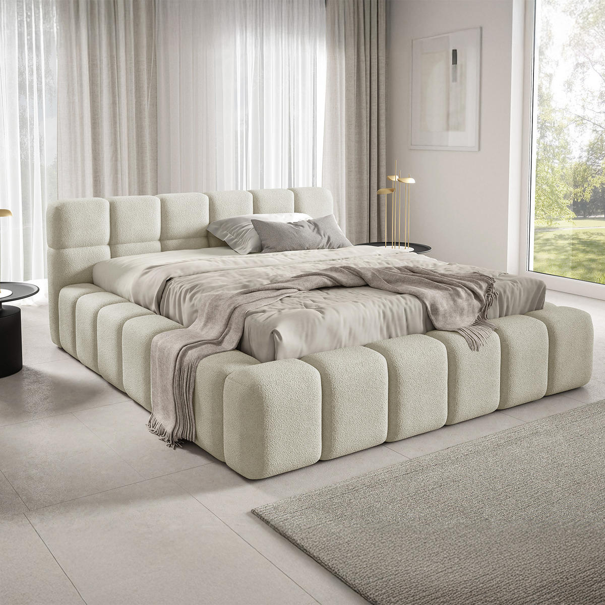 POLSTERBETT NUBO PREMIUM 160x200 cm mit Bettkasten – Stoff QUELLE 02 - Beige, Holz (160/200cm) - Dekori_Interiors