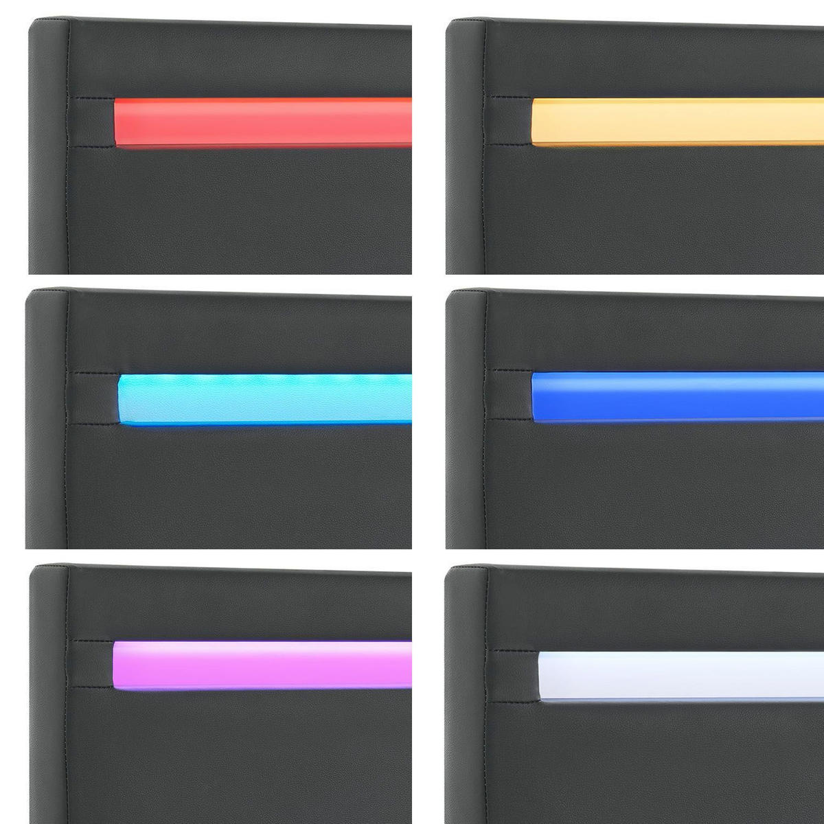 POLSTERBETT Paris mit Matratze und LED dunkelgrau 90x200cm - Grau, Textil (90/200cm) - Juskys