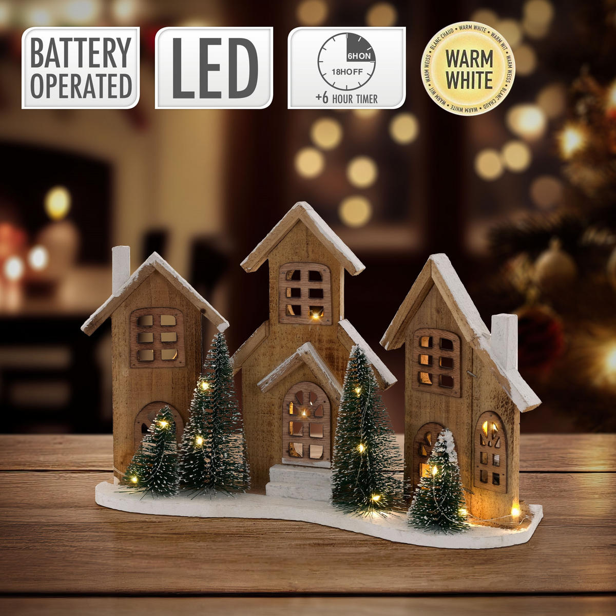 DEKOFIGUR Haus LED 38/27 cm - Beige, Holz (12/27/38cm) - Home Styling Collection
