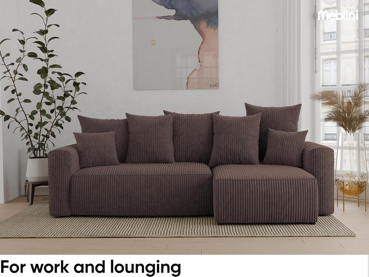 ECKSOFA DAVE L - Dunkelbraun/Schwarz, Holzwerkstoff (238/87cm) - Meblini