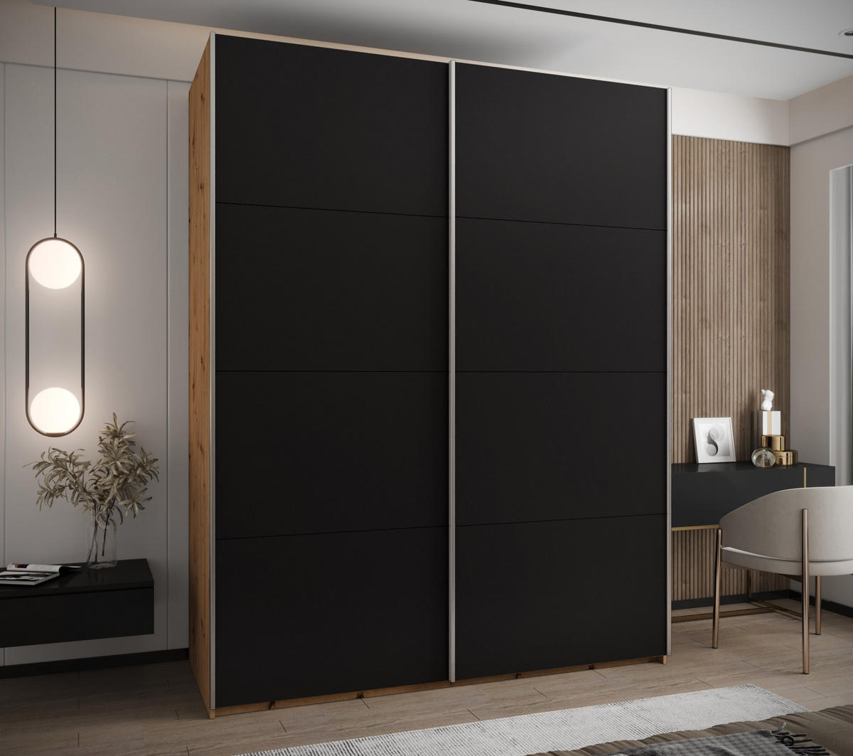 SCHWEBETÜRENSCHRANK 245,5/190/64 2-türig - Silberfarben/Schwarz, Holz/Metall (190/245/64cm) - Abiks Möbel