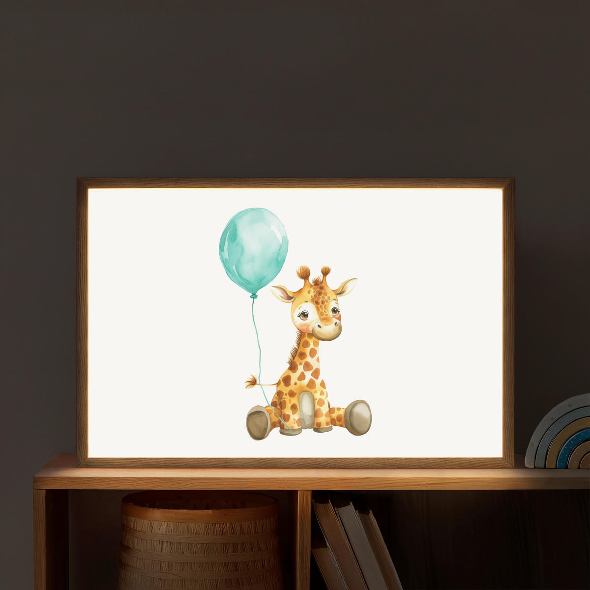 NACHTTISCHLAMPE MIT AKKU Giraffe - Baby - Tiere - Blauer Ballon 60x40 cm - Weiß, Holzwerkstoff (8/60/40cm) - OnlyWow