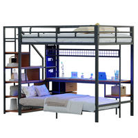 HOCHBETT aus Metall und Holz 140x200/90x200 cm Schwarz mit Schreibtisch, LED, Steckdosen und Stoffschubladen - Schwarz, Metall (90/200cm) - Modfu
