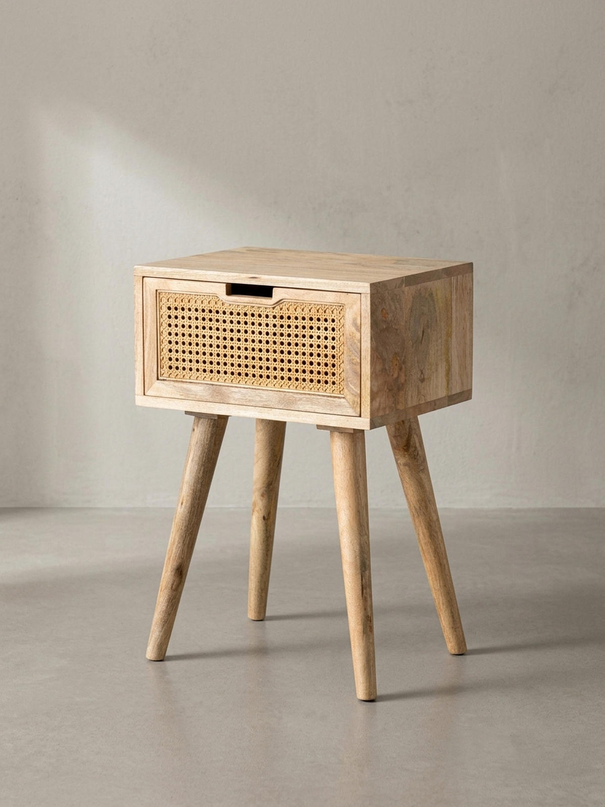 NACHTTISCH – Mango Massivholz/Rattan, 40x60x30 cm, Braun, 1 Schublade, Wiener Geflecht - Braun, Holz (40/60/30cm) - KADIMA DESIGN