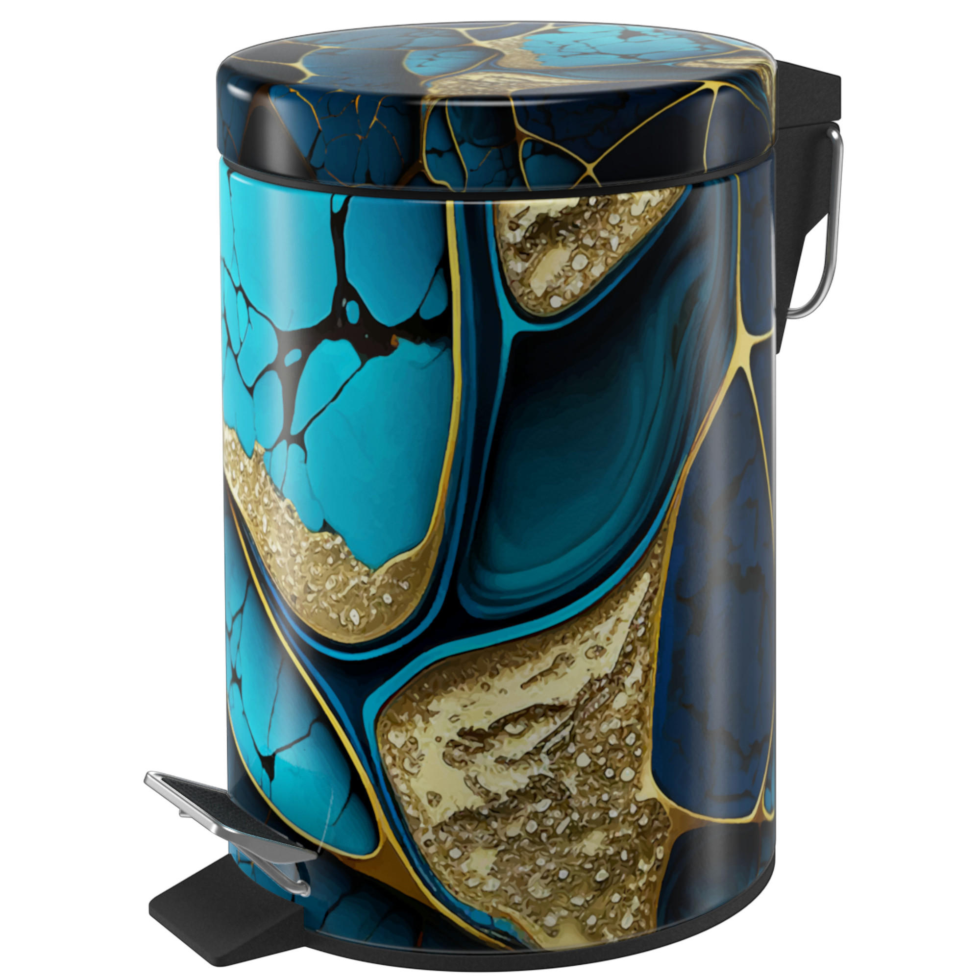 KOSMETIKEIMER Marmor Cobalt - Blau/Goldfarben, Kunststoff/Metall (17/25/25cm) - Sanilo