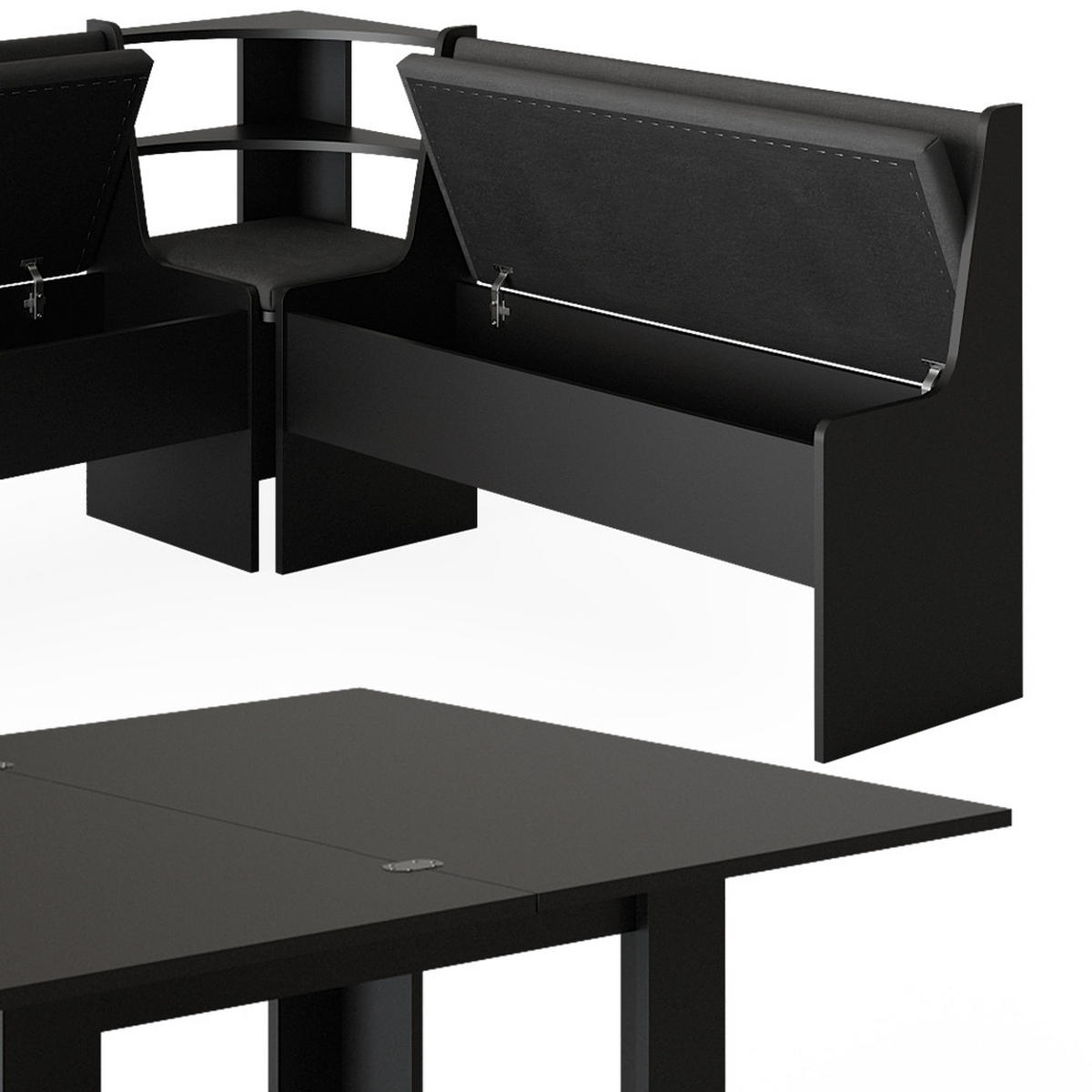 ECKBANKGRUPPE Roman Schwarz 150 x 41.5 cm mit Tisch - Schwarz/Sonoma Eiche, Holzwerkstoff (180/80/150cm) - Vicco