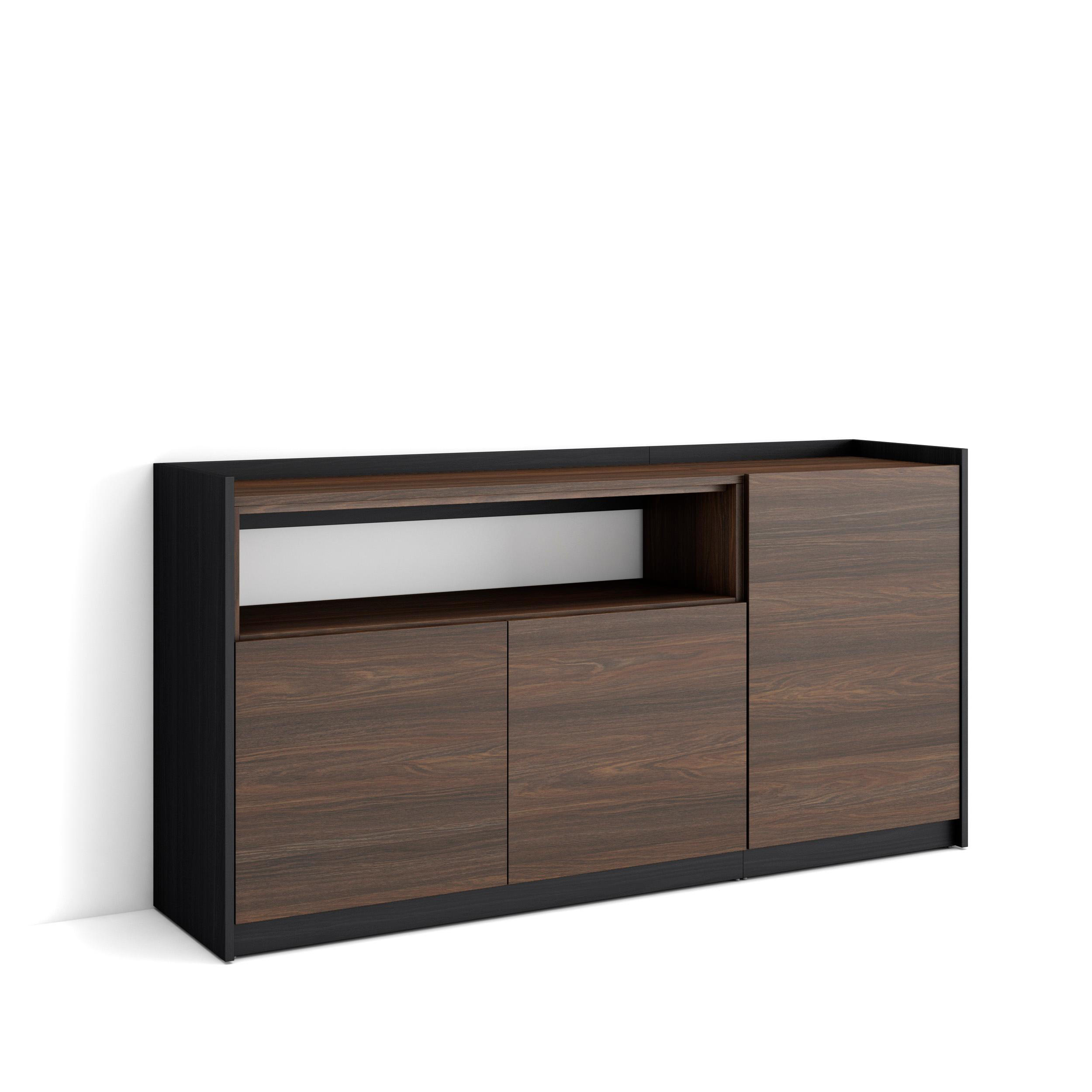 SIDEBOARD, Highboard, Dunkler Eiche und Schwarz, 156/37/80cm - Dunkelbraun, Holzwerkstoff (156/80/37cm) - Skraut Home