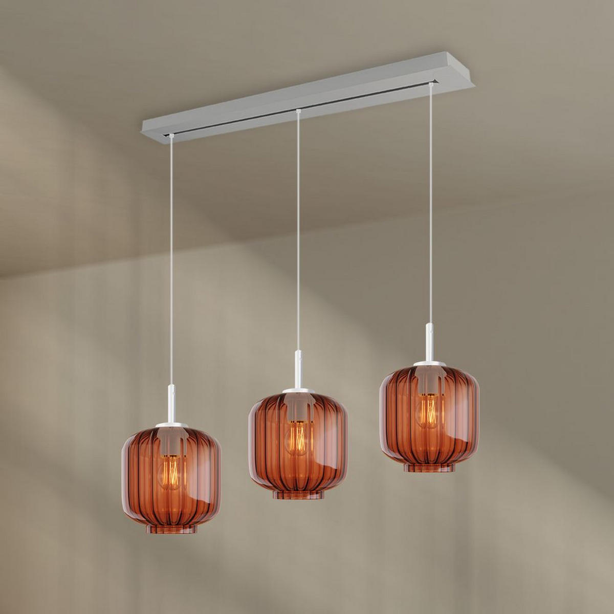 HÄNGELEUCHTE Velo 3-flammig Braun Ø 20cm - Braun/Weiß, Glas (20/20/20cm) - s.luce