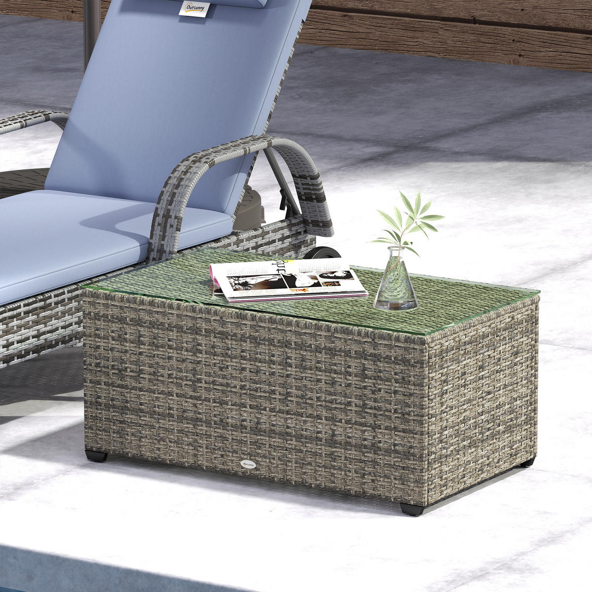 GARTENBEISTELLTISCH DE-13677 mit Glasplatte Dunkelgrau - Dunkelgrau, Metall (90/50/38cm) - ComfortXL