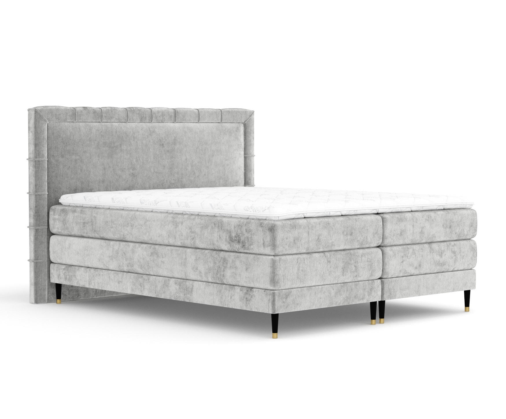 BOXSPRINGBETT Rimini Hellgrau 140/200 cm mit Matratze und Topper - Hellgrau/Schwarz, Holz/Holzwerkstoff (140/200cm) - Maison de Reve
