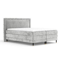 BOXSPRINGBETT Rimini Hellgrau 180/200 cm mit Matratze und Topper - Hellgrau/Schwarz, Holz/Holzwerkstoff (180/200cm) - Maison de Reve