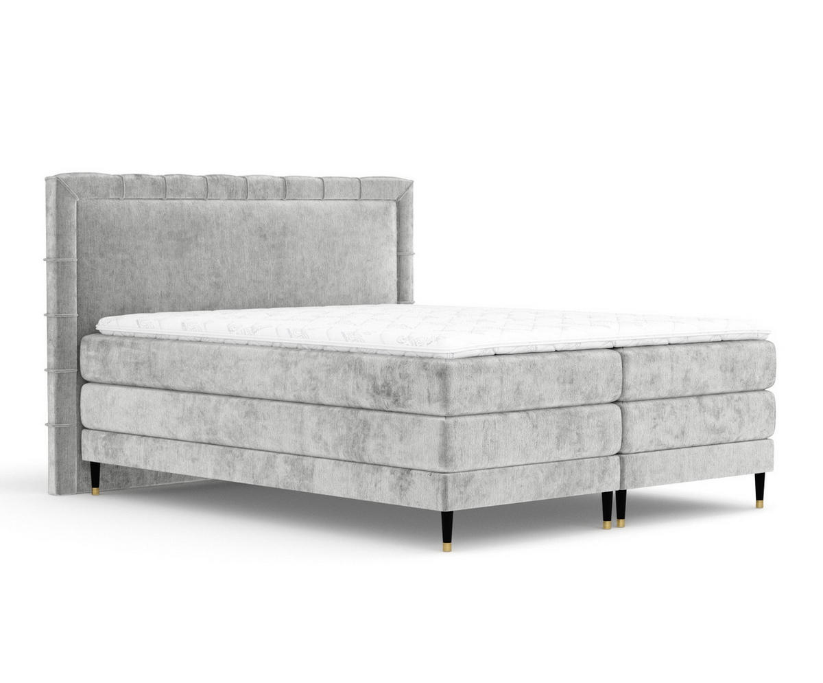 BOXSPRINGBETT Rimini Hellgrau 180/200 cm mit Matratze und Topper - Hellgrau/Schwarz, Holz/Holzwerkstoff (180/200cm) - Maison de Reve