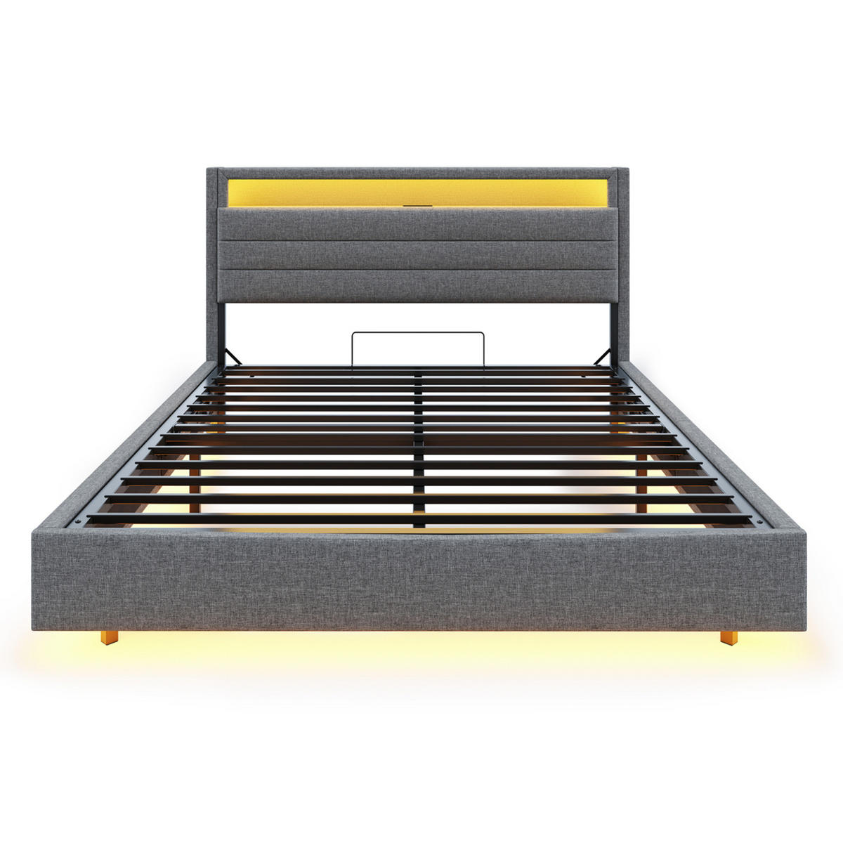 POLSTERBETT 140/200 cm grau mit hydraulischem Stauraum und USB-Steckdose - Grau, Textil (140/200cm) - OKWISH