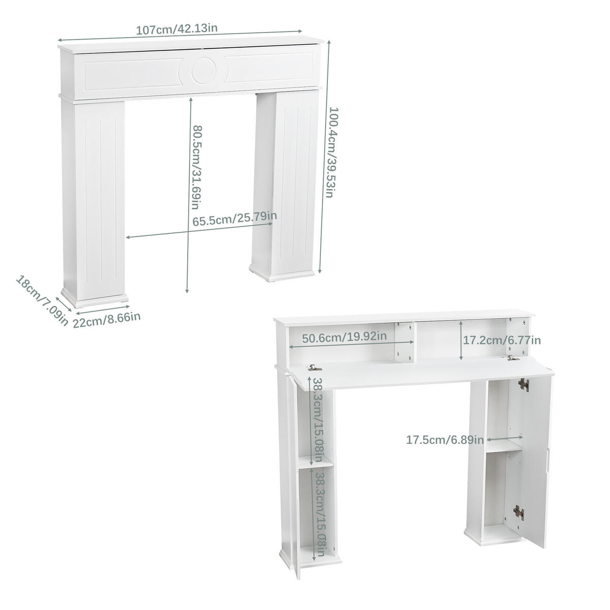 KAMINUMRANDUNG mit Stauraum 107x100 cm Kaminumrandung Holz Kaminrahmen - Weiß, Holz (18/100.4/107cm)