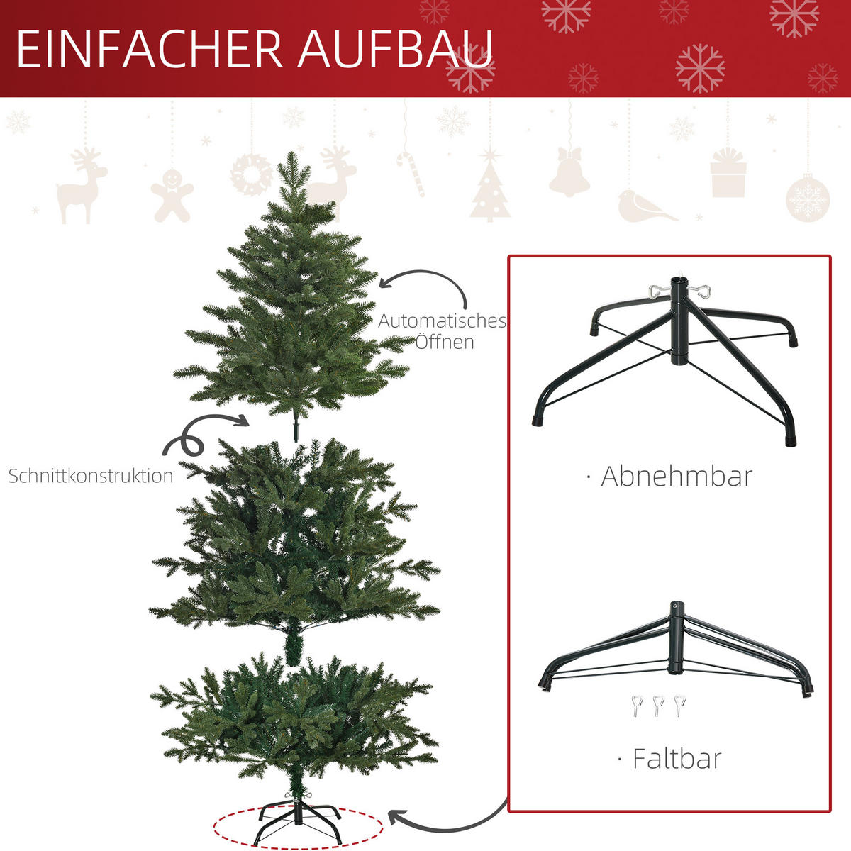 KÜNSTLICHER Weihnachtsbaum Tannenbaum zusammenklappbar und abnehmbar Grün - Grün, Kunststoff (180cm) - HOMCOM