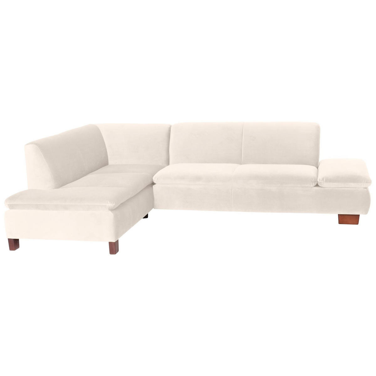 ECKSOFA mit Ottomane links Kaye Bezug Samtvelours Buche nussbaum dunkel / creme - Weiß, Kunststoff (190/270cm) - 58aufmkessel