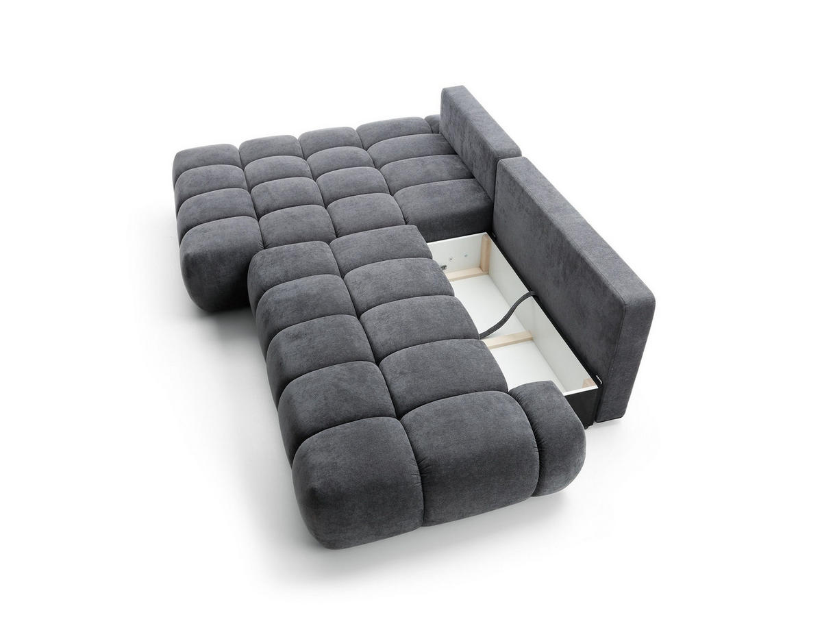 ECKSOFA GARDA Grau Chenille mit Schlaffunktion - Grau, Holz (280/131cm) - MASSENO