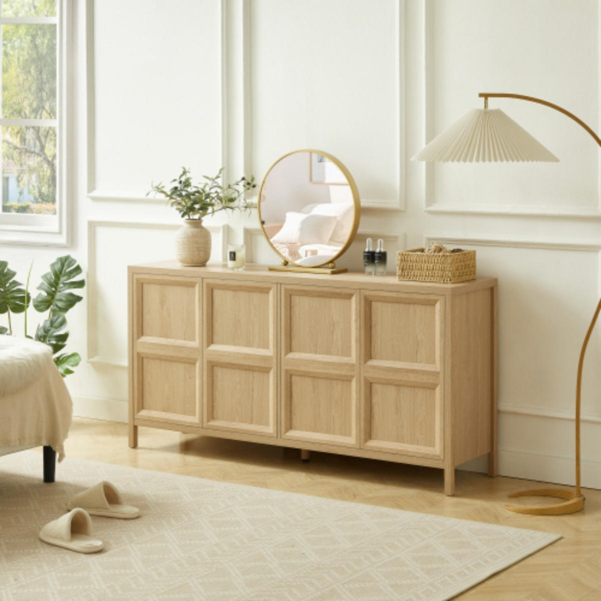 SIDEBOARD 160/40/80 cm eichefarben aus MDF mit Tip-On Öffnung, Soft-Close Scharnieren und kippsicherer Wandhalterung - Eichefarben, Holzwerkstoff (160/80/40cm) - OKWISH