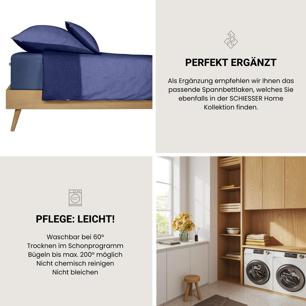 BETTWÄSCHESET Doubleface - Feinbiber - 2-teilig - 135 x 200 cm - Blau - Blau, Textil (135/200cm) - SCHIESSER