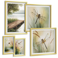 BILDER SET 5er Set - 50x50 cm & 20x30 cm & 40x60 cm Goldrahmen - Libellengräser über dem Wasser - Goldfarben, Kunststoff (40/60cm) - TULUP