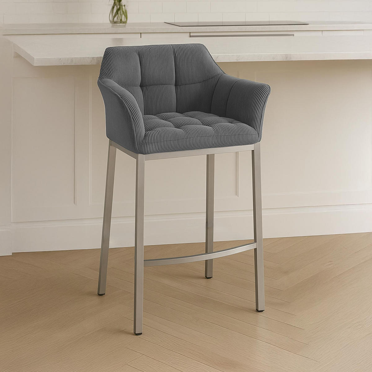 BARHOCKER Metall Grau - Edelstahlfarben/Grau, Metall (64/110/48cm) - CLP