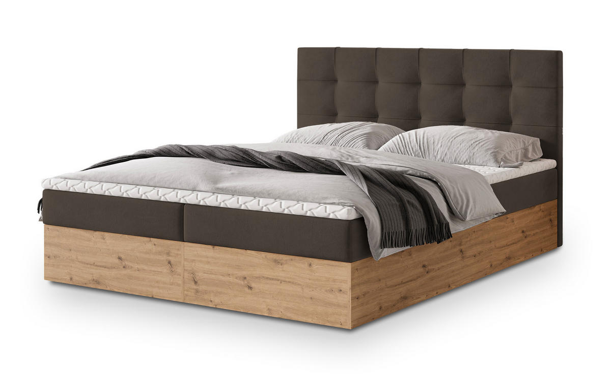 POSTEL BOXSPRING MOLVEN 160x200 cm, s matrací a úložným prostorem, hnědá - hnědá, kompozitní dřevo/textil (160/200cm) - MASSENO