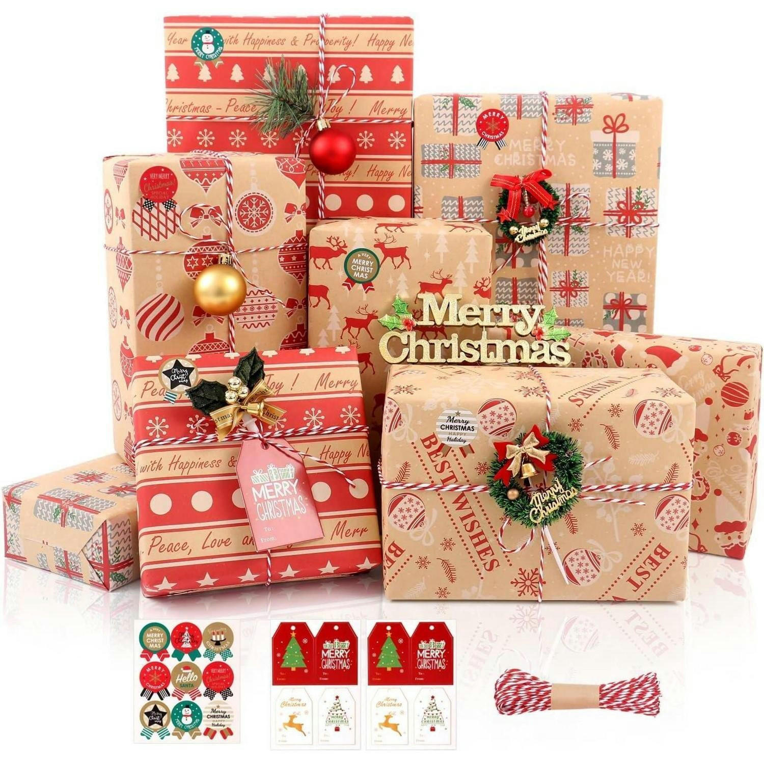 GESCHENKPAPIER Set 8 Blatt Braun Rot 70x50cm - Multicolor, Papier (50/0.1/70cm)