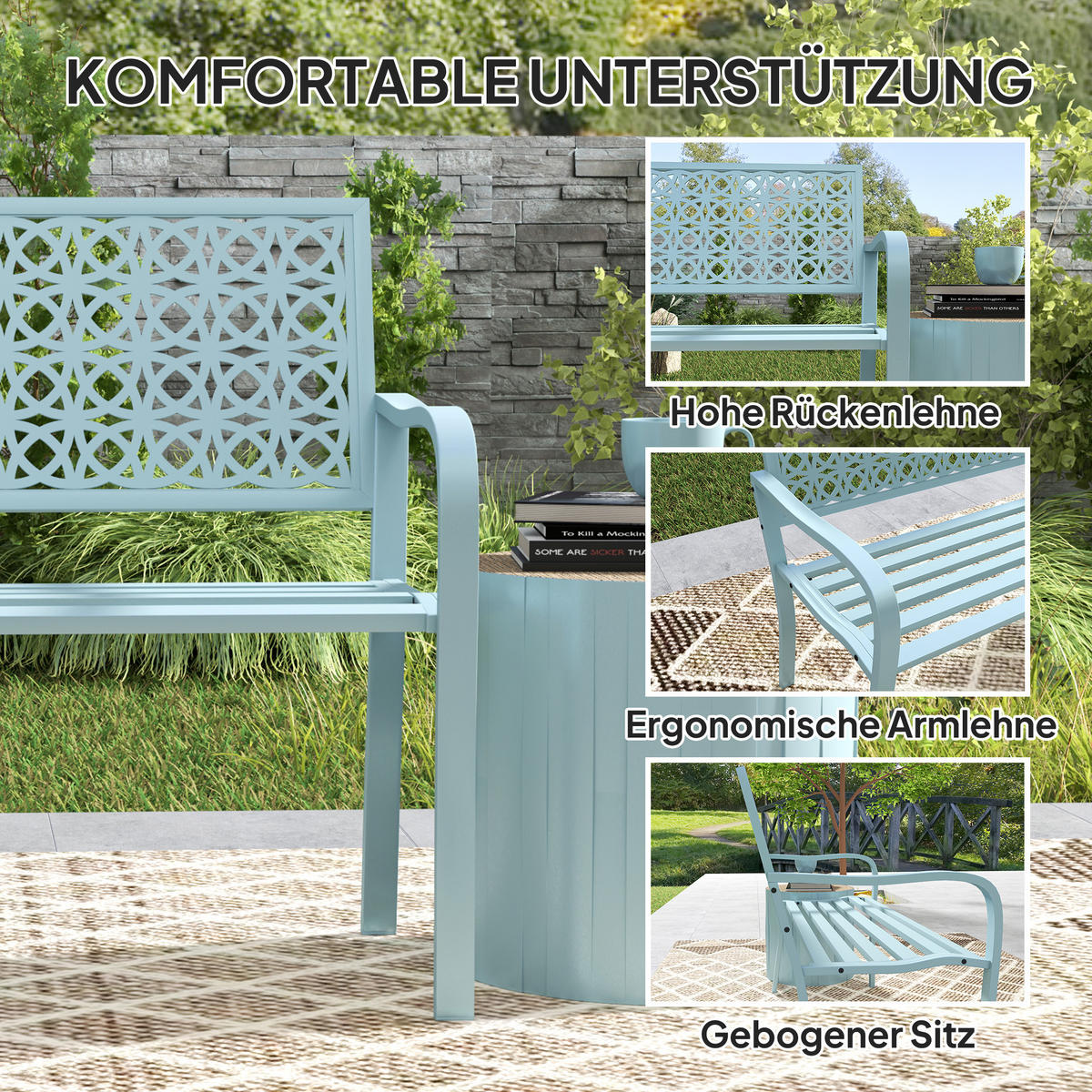 GARTENBANK 2-Sitzer - Blau, Metall (63/85/127cm) - Outsunny