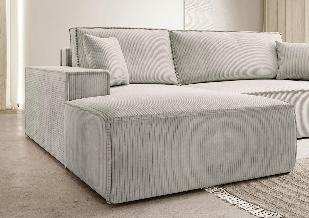 ECKSOFA Farese Creme mit Cordbezug, links - Creme/Schwarz, Kunststoff/Textil (267/167cm) - Selsey