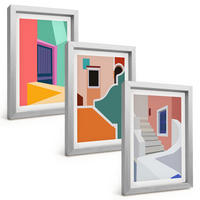 BILDER SET 3er Set - 20x30 cm Silberner Rahmen - Farbenfrohe Illustrationen von Gebäuden - Silberfarben, Kunststoff (20/30cm) - TULUP