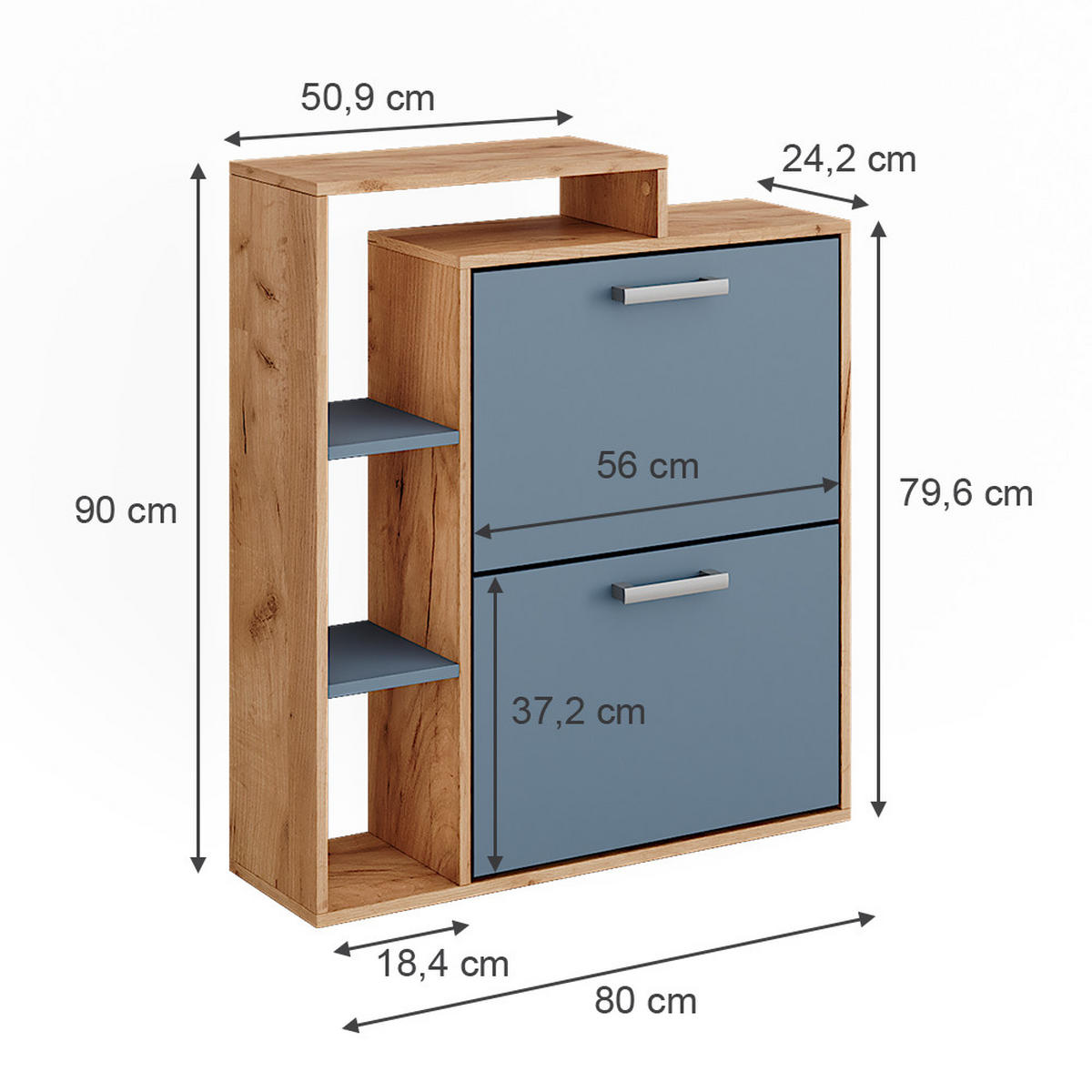 SCHUHKIPPER Orlando Goldkraft Eiche/Blau 80 x 90 cm - Eiche Wotan, Holzwerkstoff (80/90/24.2cm) - Vicco