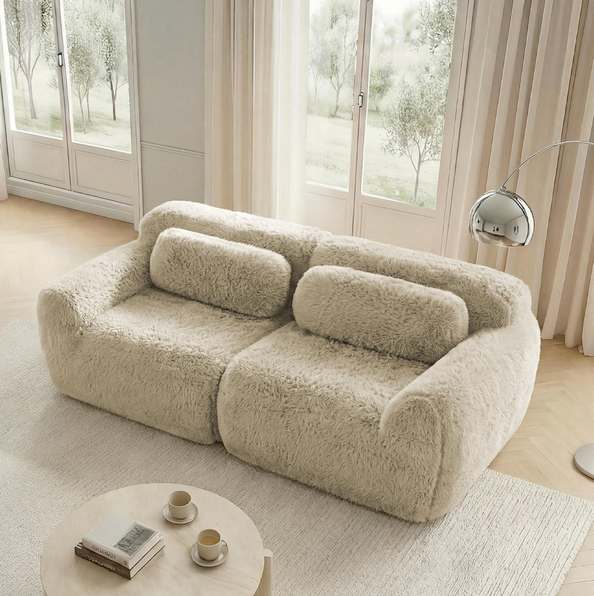 2-SITZER Sofa aus Plüsch in Beige mit modularem Design - Beige, Textil (104/73/204cm) - Modfu
