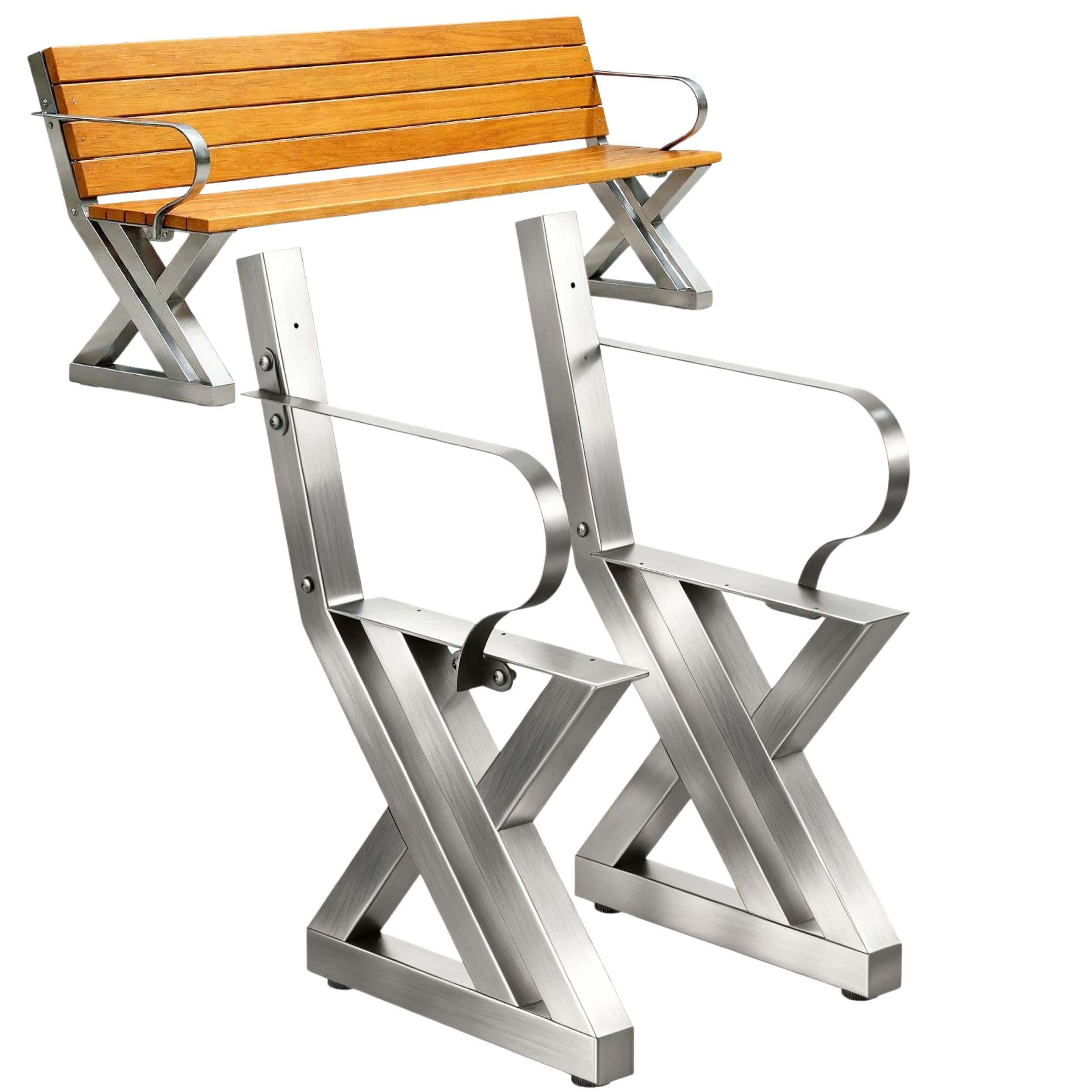 BANKGESTELL mit Lehne Edelstahl 45/75 cm - Edelstahlfarben, Metall (45/75/5cm) - DanDiBo