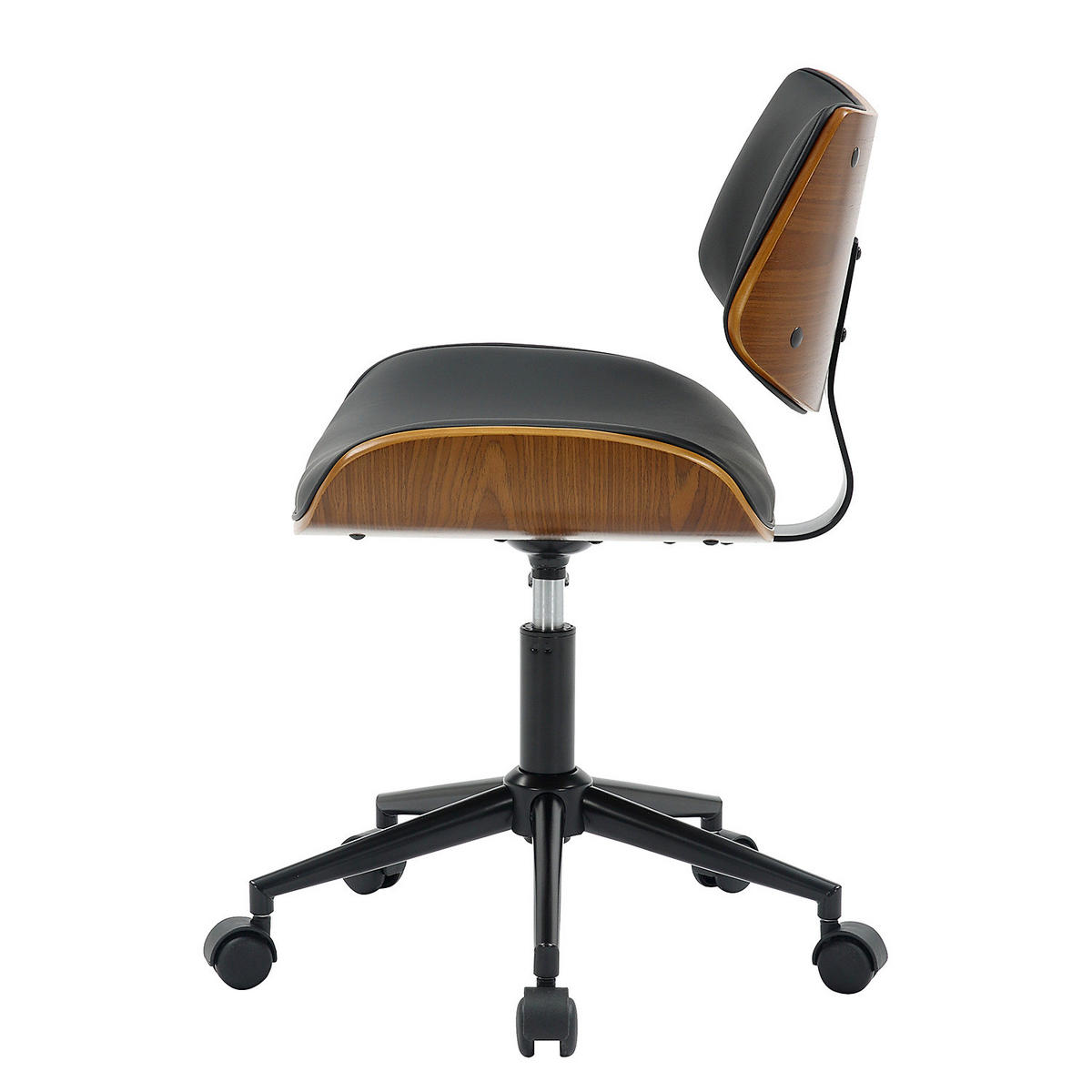 BÜROSTUHL - Kunstleder / Pappel teilmassiv - Schwarz / Pappel Dunkel - Schwarz, Holz/Kunststoff (48/74/51cm) - home24