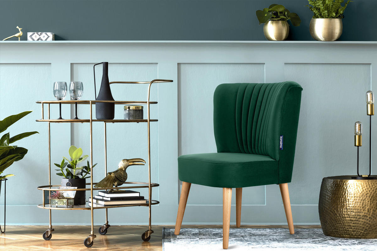 COCKTAILSESSEL DUCO auf hohen Beinen, Dunkelgrün/Eiche - Dunkelgrün/Eichefarben, Holz/Textil (63/89/65cm) - KONSIMO®