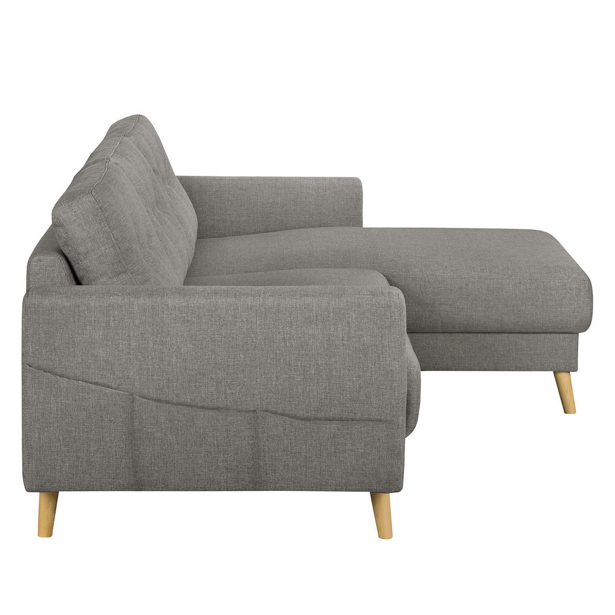 ECKSOFA mit Longchair - Hellbraun/Grau, Holz/Textil (233/148cm) - home24