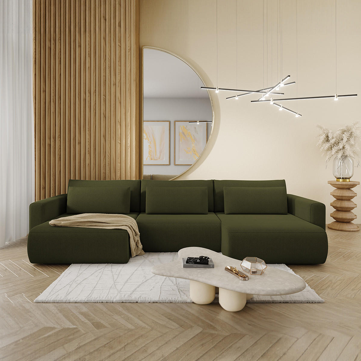 PANORAMASOFA Evy 4 Sitzplätze Grün - Grün, Holz (340/82/149cm) - Petits-meubles