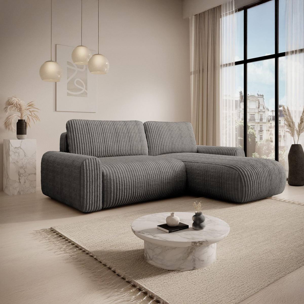ECKSOFA Lelu Dunkelbeige beidseitig - Schwarz/Cappuccino, Kunststoff/Textil (245/165cm) - Selsey