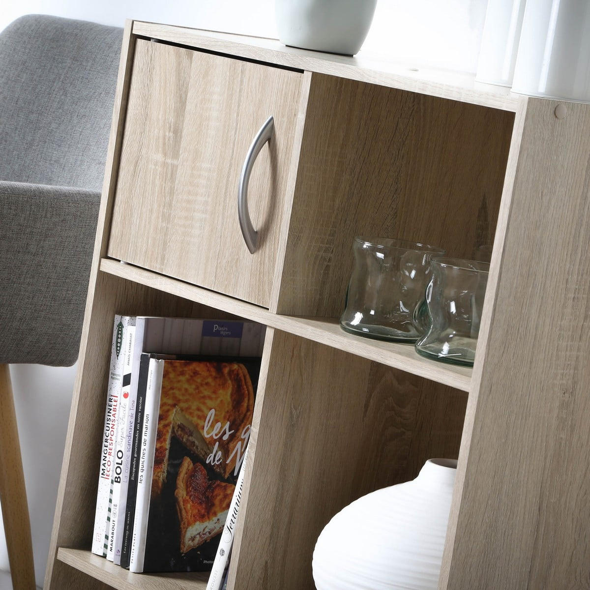 AUFBEWAHRUNGSREGAL 6 Fächer mit 2 Türen - L61,5 cm - Eschefarben, Holzwerkstoff (29.5/80/32.6cm) - Calicosy