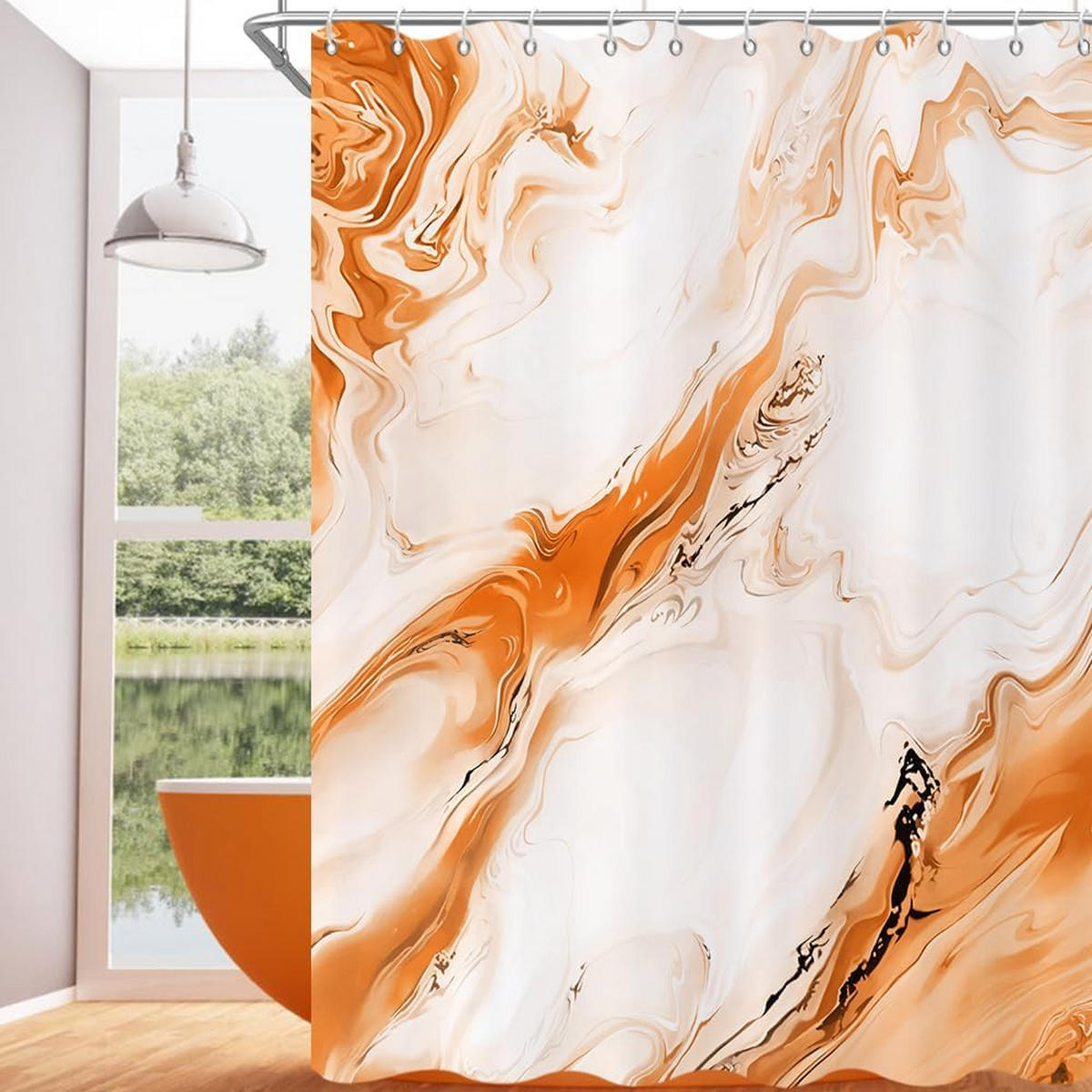 DUSCHVORHANG Aquarell Marmor 180 x 180 cm - Orange, Textil (180/180cm) - Kaket