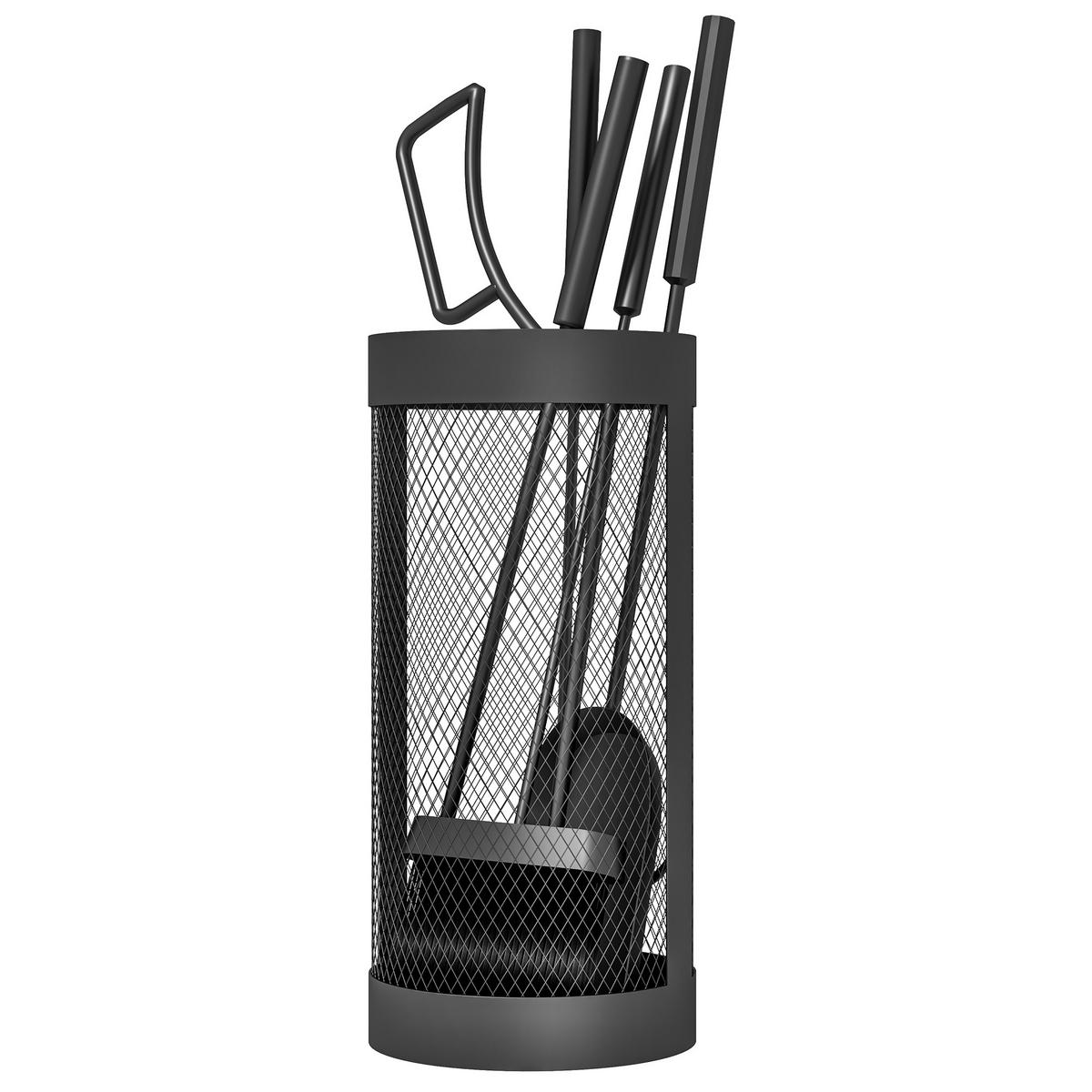KAMINWERKZEUGSET 5tlg DE-13777 mit Netz-Eimer Schwarz - Schwarz, Metall (16/33.5/16cm) - ComfortXL