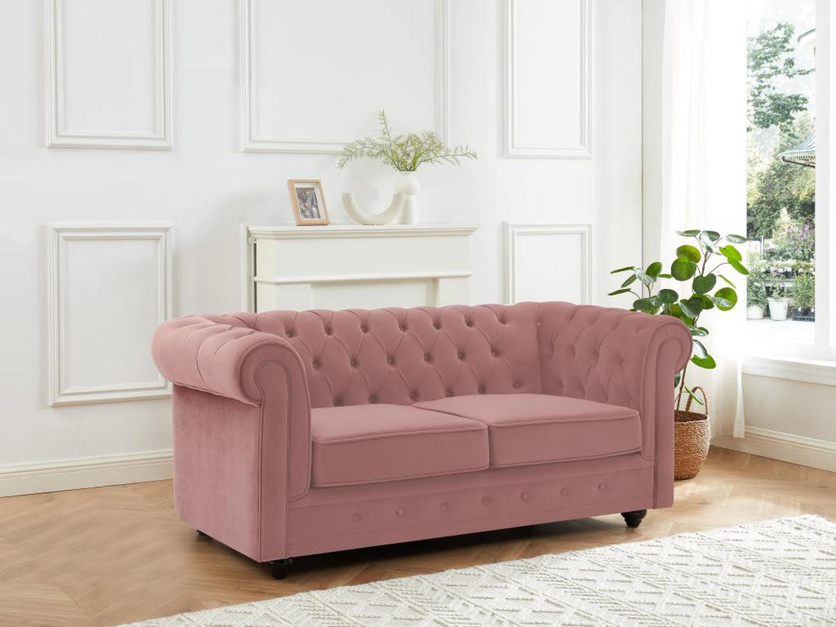SOFA 2-Sitzer - Samt - Pastellrosa - CHESTERFIELD - Pink, Textil (88/72/168cm) - Vente-Unique
