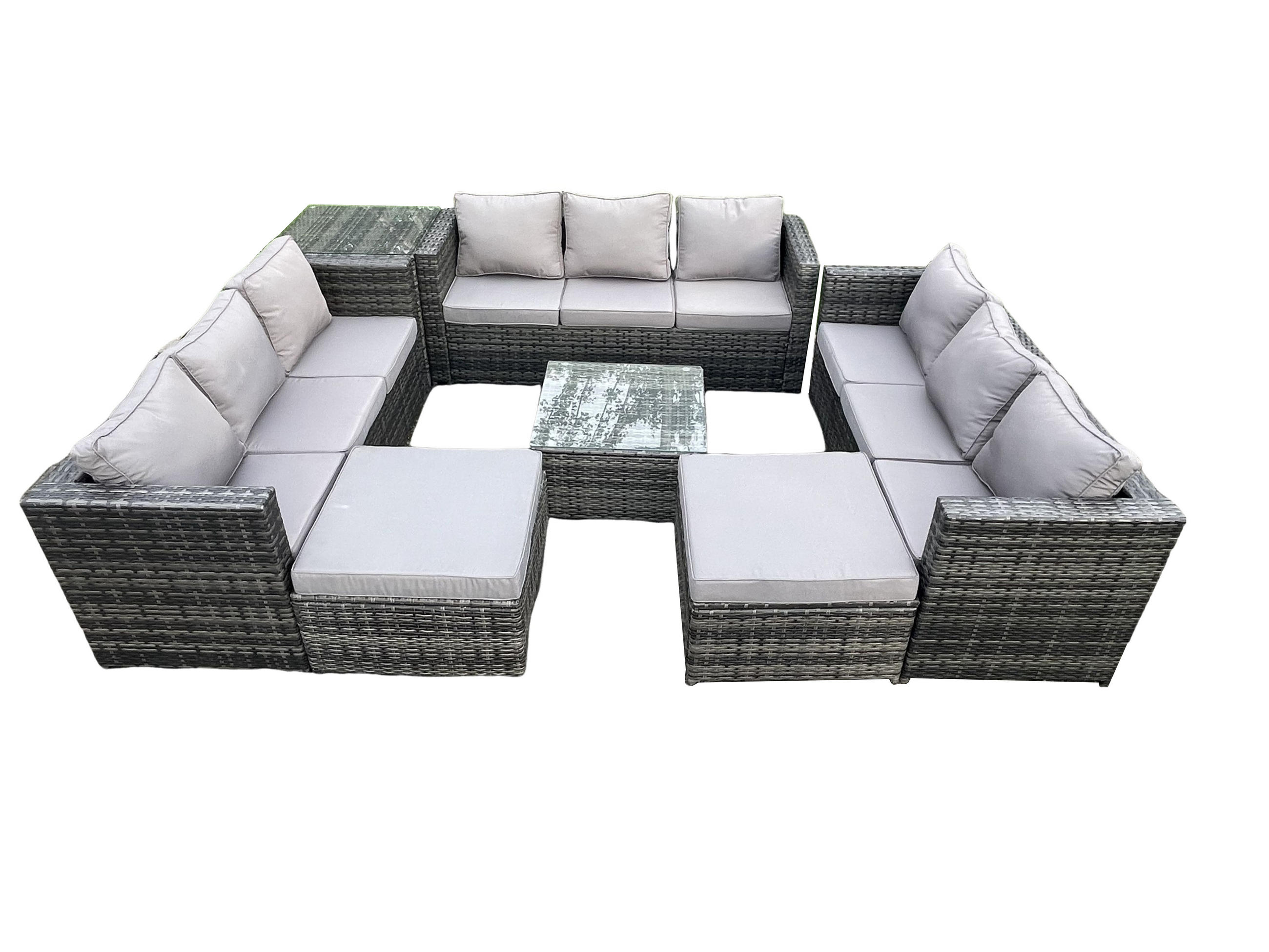GARTENTISCHGRUPPE Polyrattan Dunkelgrau 11-Sitzer - Dunkelgrau, Metall - Fimous